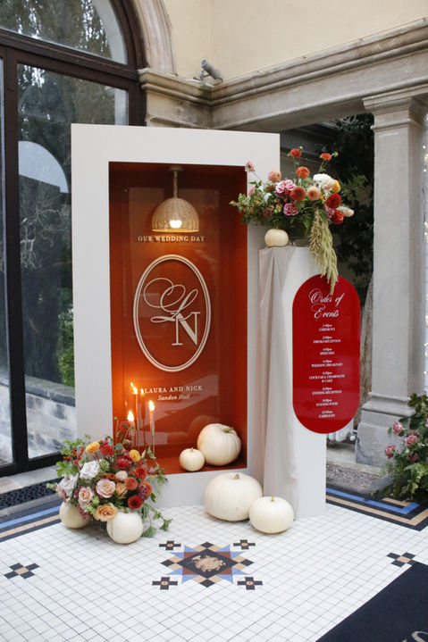 autumnal wedding welcome sign and order of events