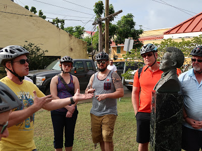Bikers get instruction and a brief history of the island before setting off