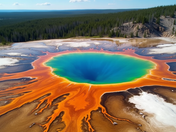 Grand Prismatic Spring in Yellowstone National Park shows vivid colors from a high viewpoint