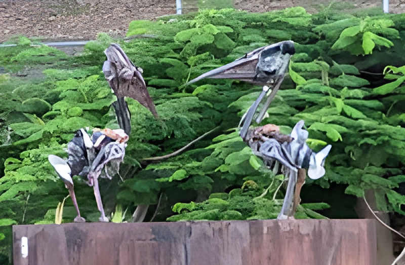 playful pelicans art work grace a riverfront park in Brisbane, Australia