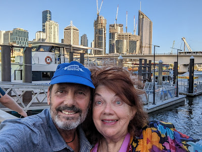 whereiscookie.com bloggers Christene "Cookie" Meyers and Bruce Keller at the waterfront Brisbane, Australia.