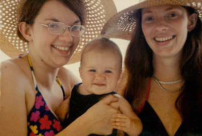 Cookie, young niece Amarylla and Cookie's late sister, Peny, on Kaanapala Beach in sunhats