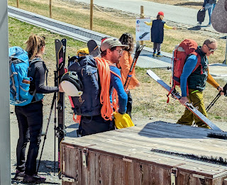 Right outside our window, skiers readied their gear for an afternoon on the slopes.