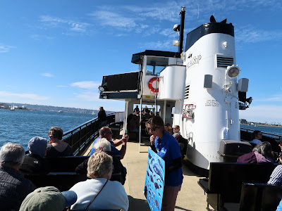 Flagship departs daily from mid-December into April for whale watching from San Diego Bay. Scripps Aquarium naturalists enhance the experience.
