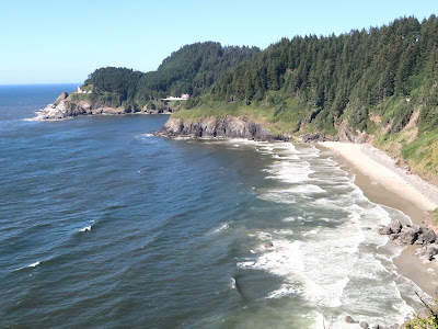 The approach to Yaquina Head Lighthouse near Newport, offers a fine view of the seacoast, where nesting seabirds may be observed.