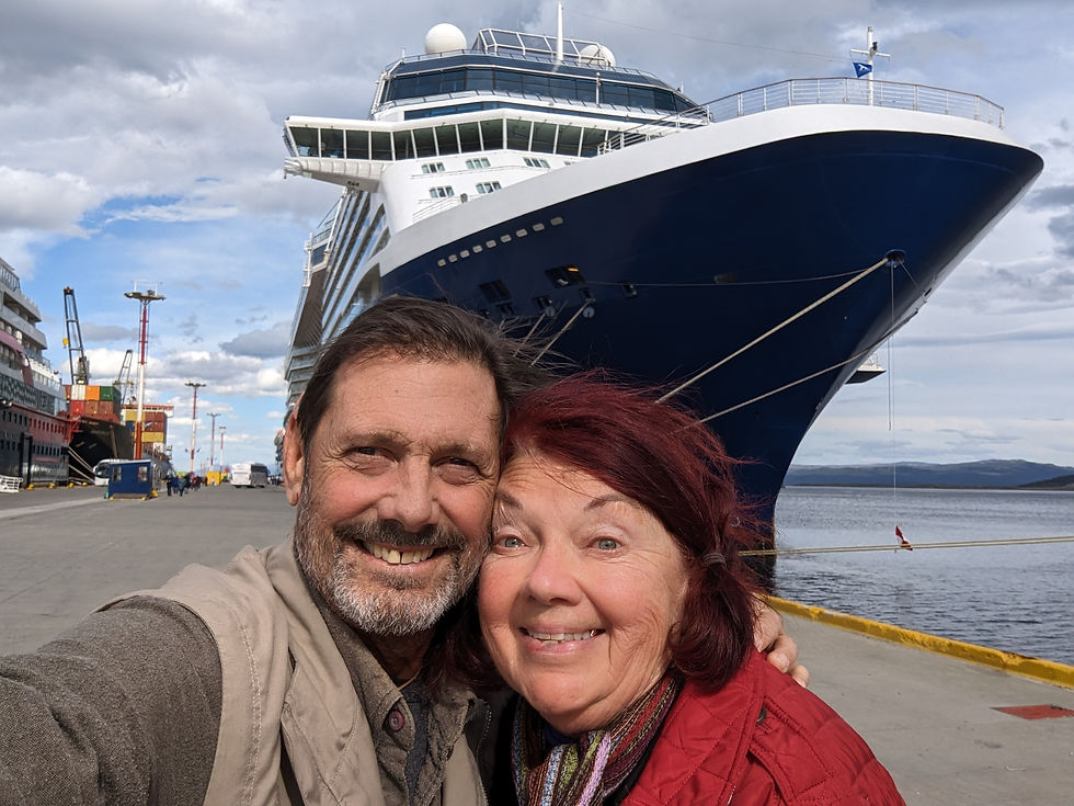 Keller and Cookie on the penguin trail by their Celebrity ship