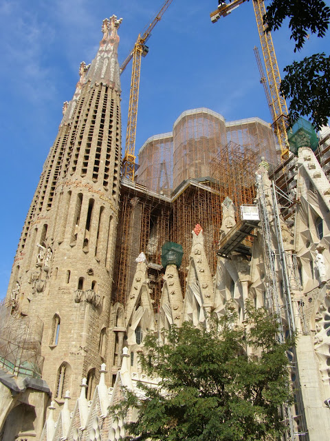 Gaudi's imposing LaSagrada Familia is impossible to miss in Barcelona's skyline. It is still under construction.