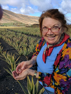 Cookie makes use of the aloe's healing juice, applying small cubes to her hands and face