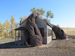 "Daydreams" by Patrick Dougherty, under construction last fall at Tippet Rise