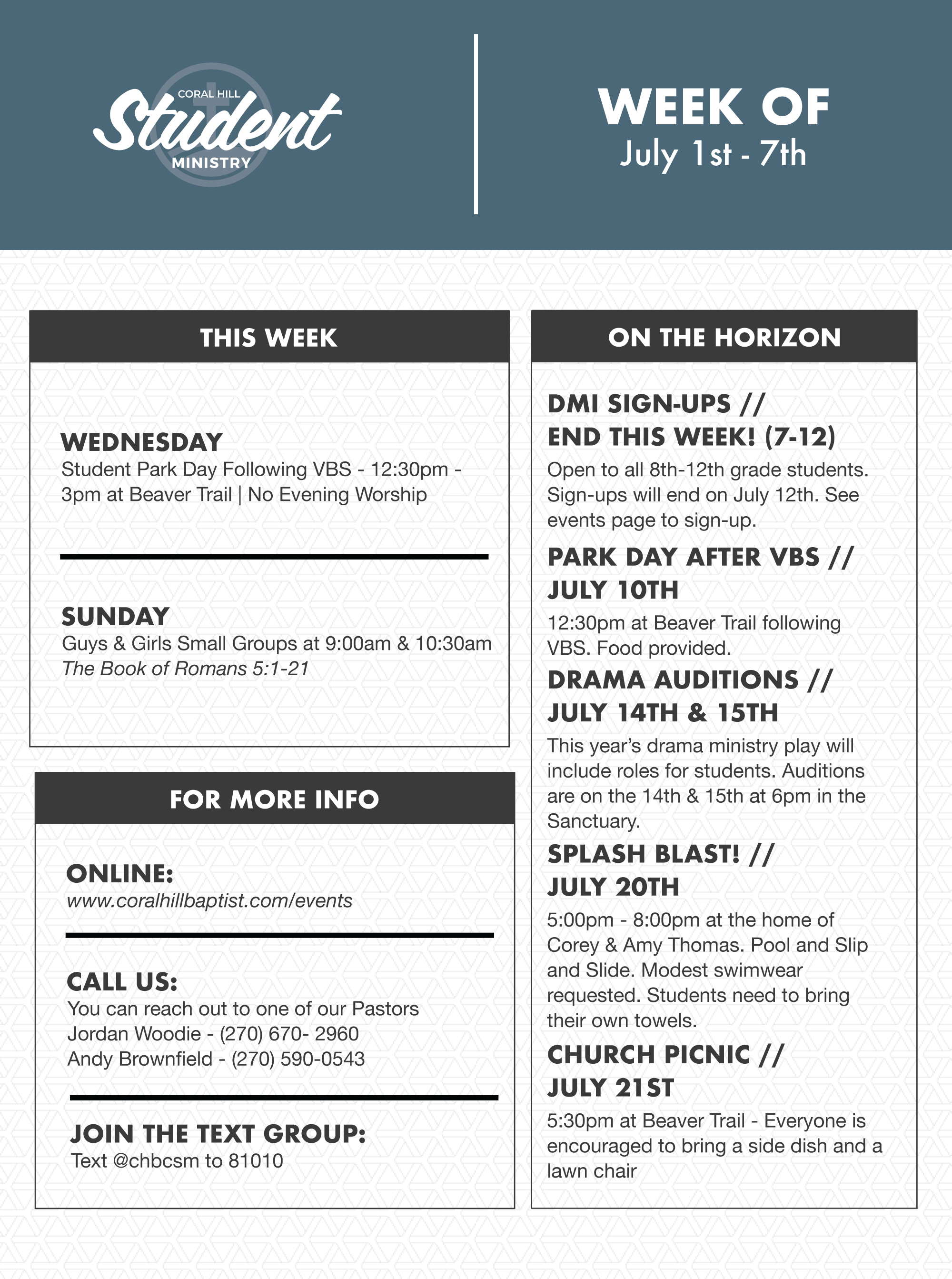 Coral Hill Baptist This Week