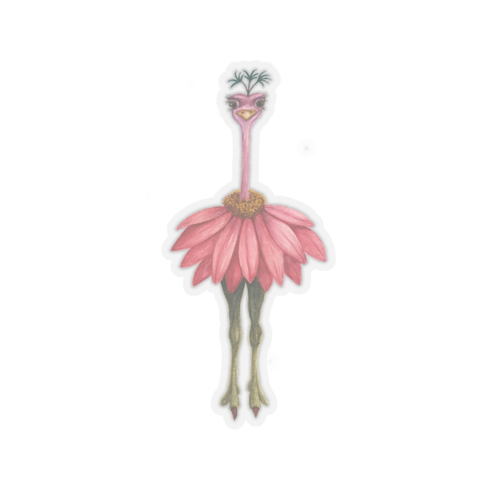 Miniature : Autocollant Autruche fleur à l’aquarelle