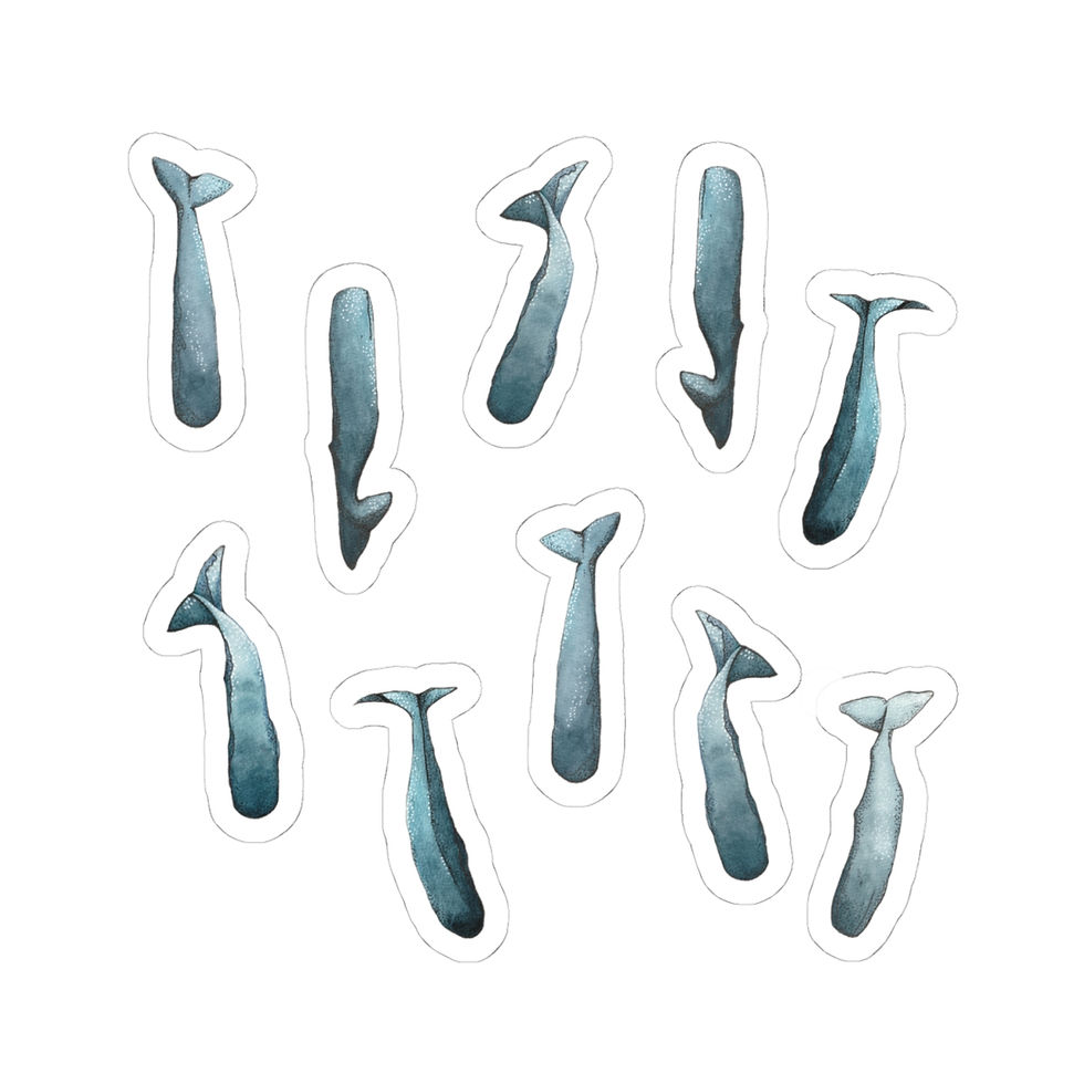 Thumbnail: Sticker (kiss-cut) Sleeping Giant Sperm Whales — Watercolor and ink