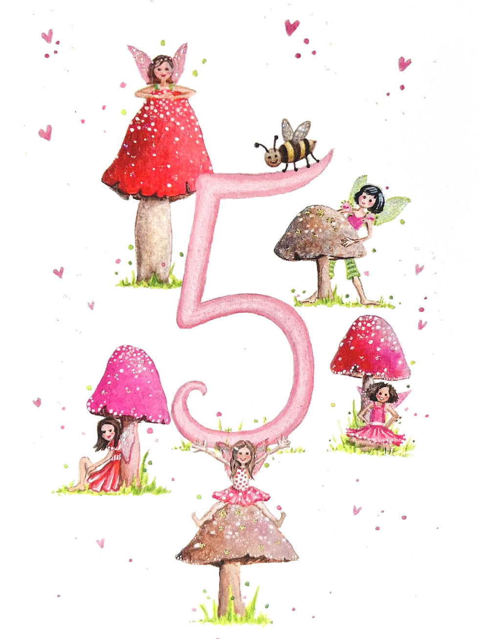Thumbnail: Fairies & Little Bee Age 5 Birthday Card