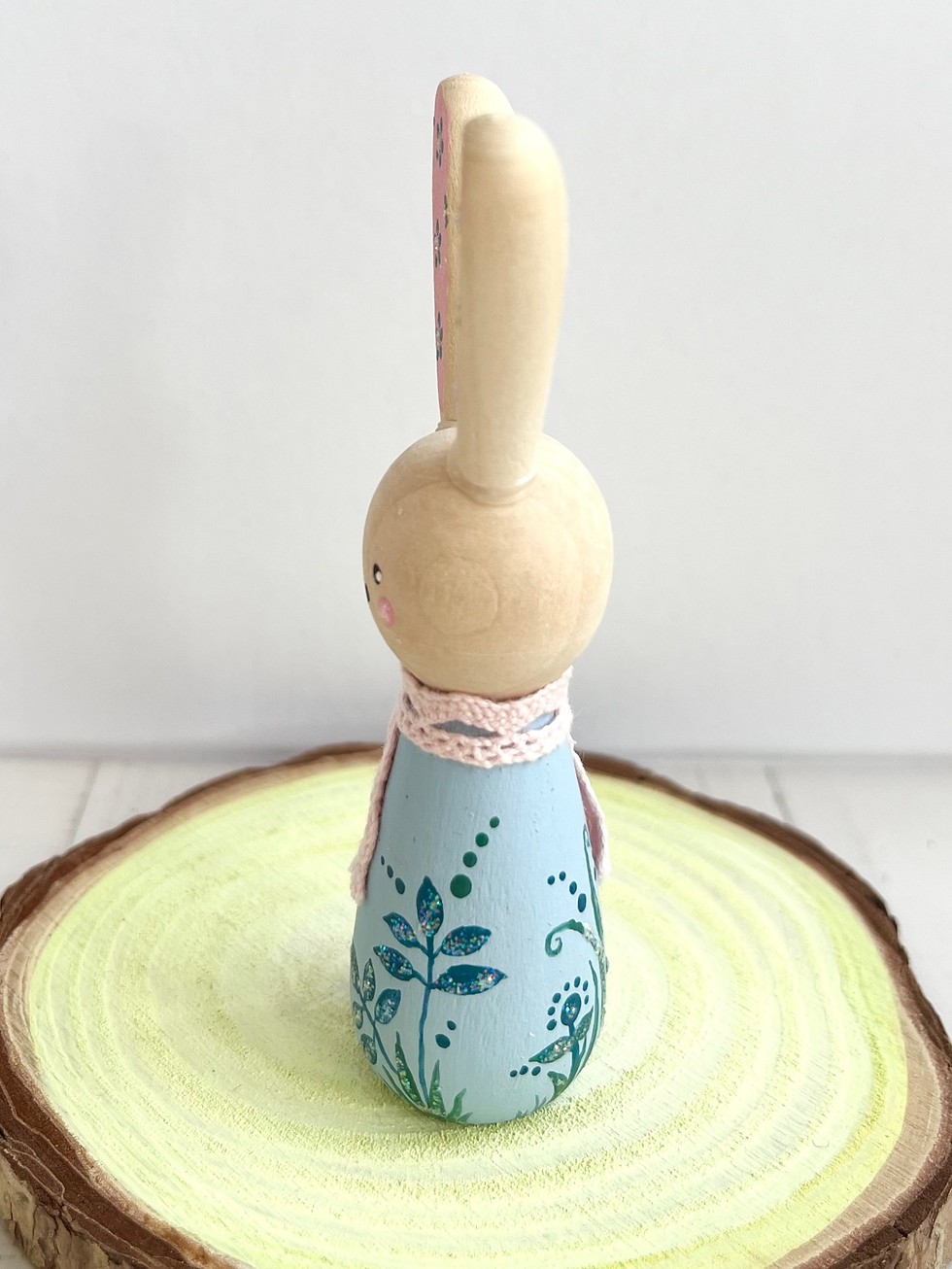 Thumbnail: Hand Painted Wooden Bunny / blue P03 