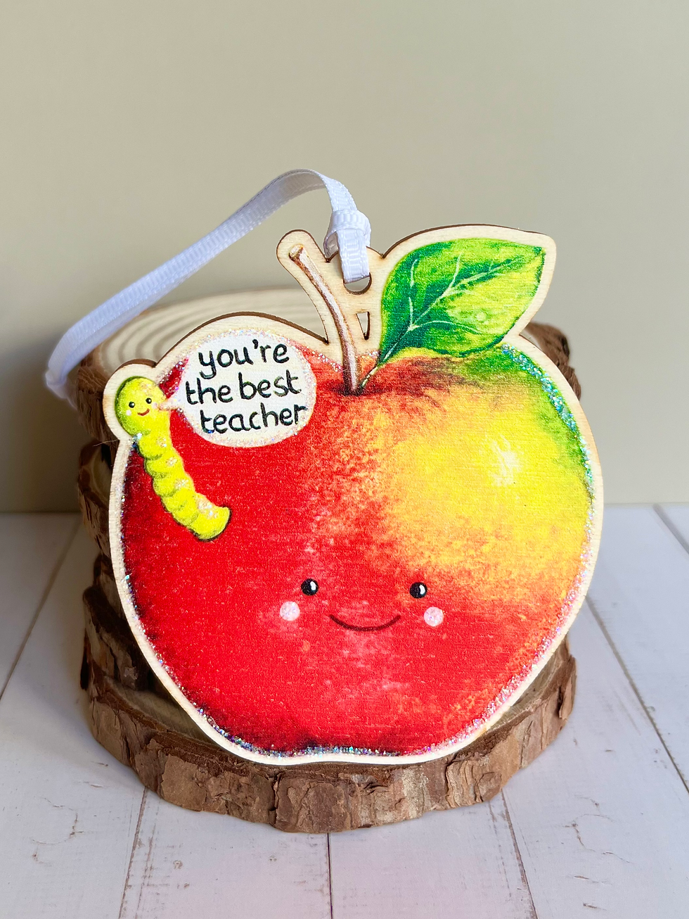 Thumbnail: Wooden Apple Hanging Decoration - You’re The Best Teacher / Red Apple