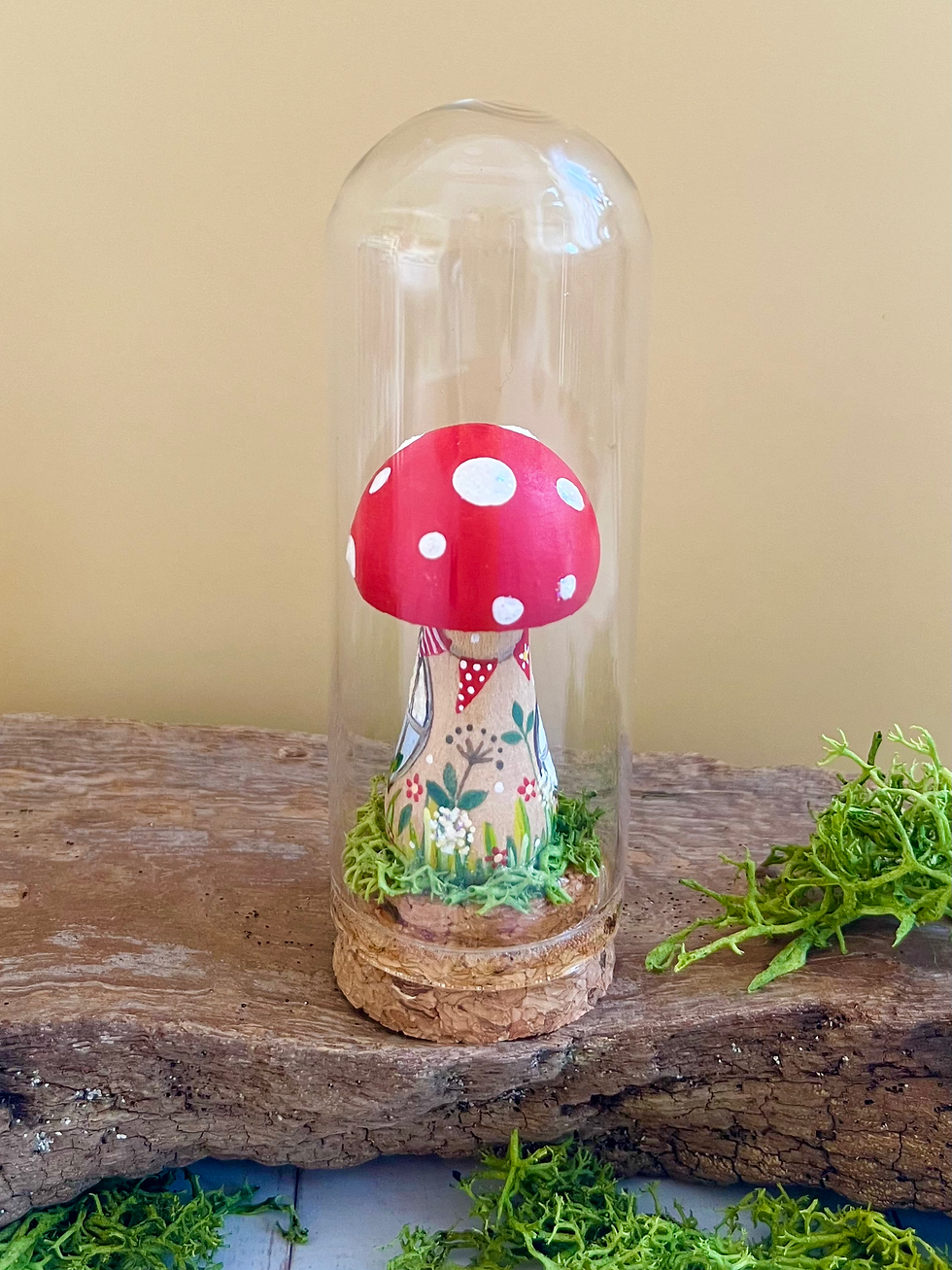 Thumbnail: Mossy Cottage | Hand Painted Toadstool House in Glass Dome