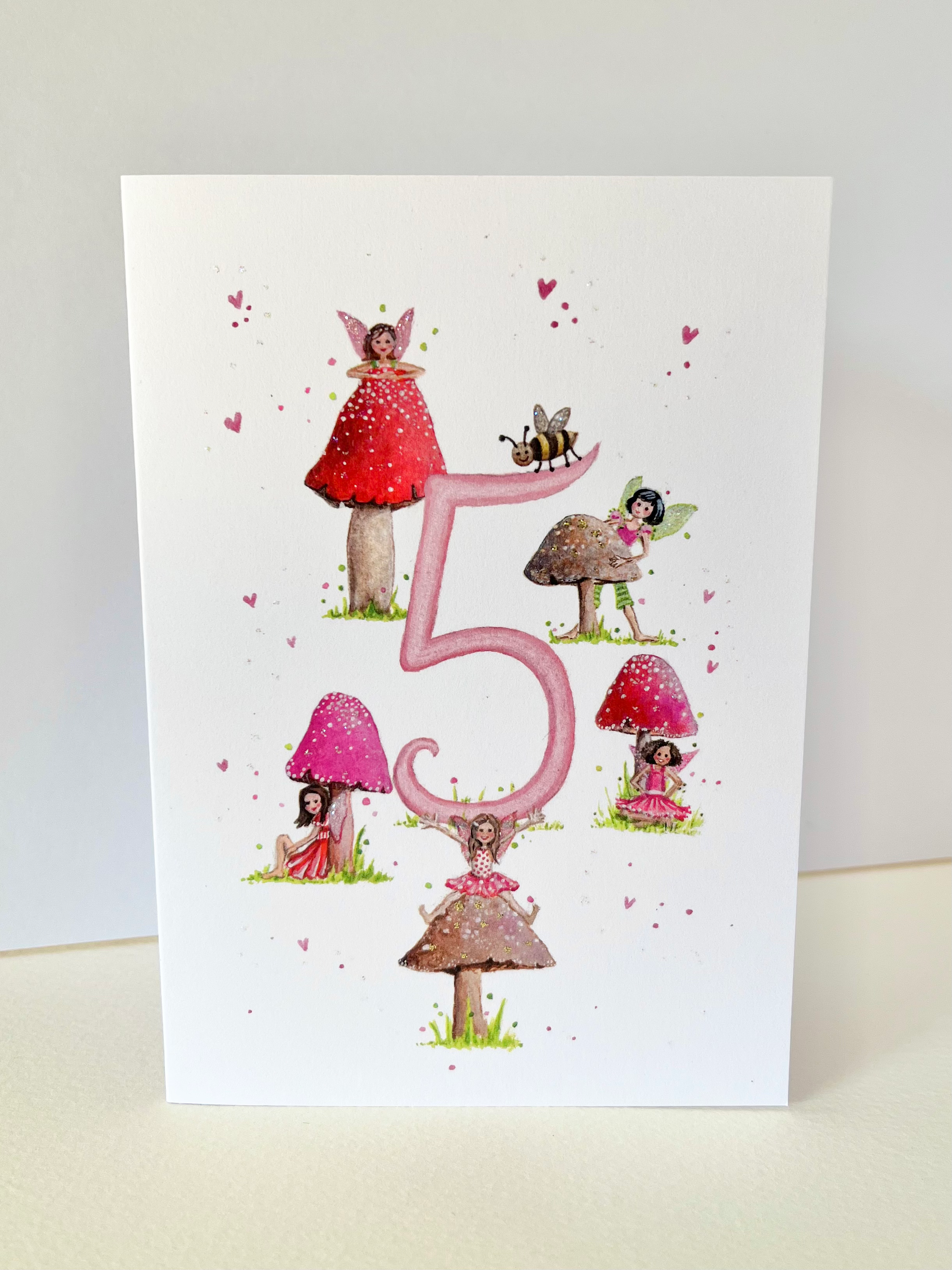 Fairies & Little Bee Age 5 Birthday Card