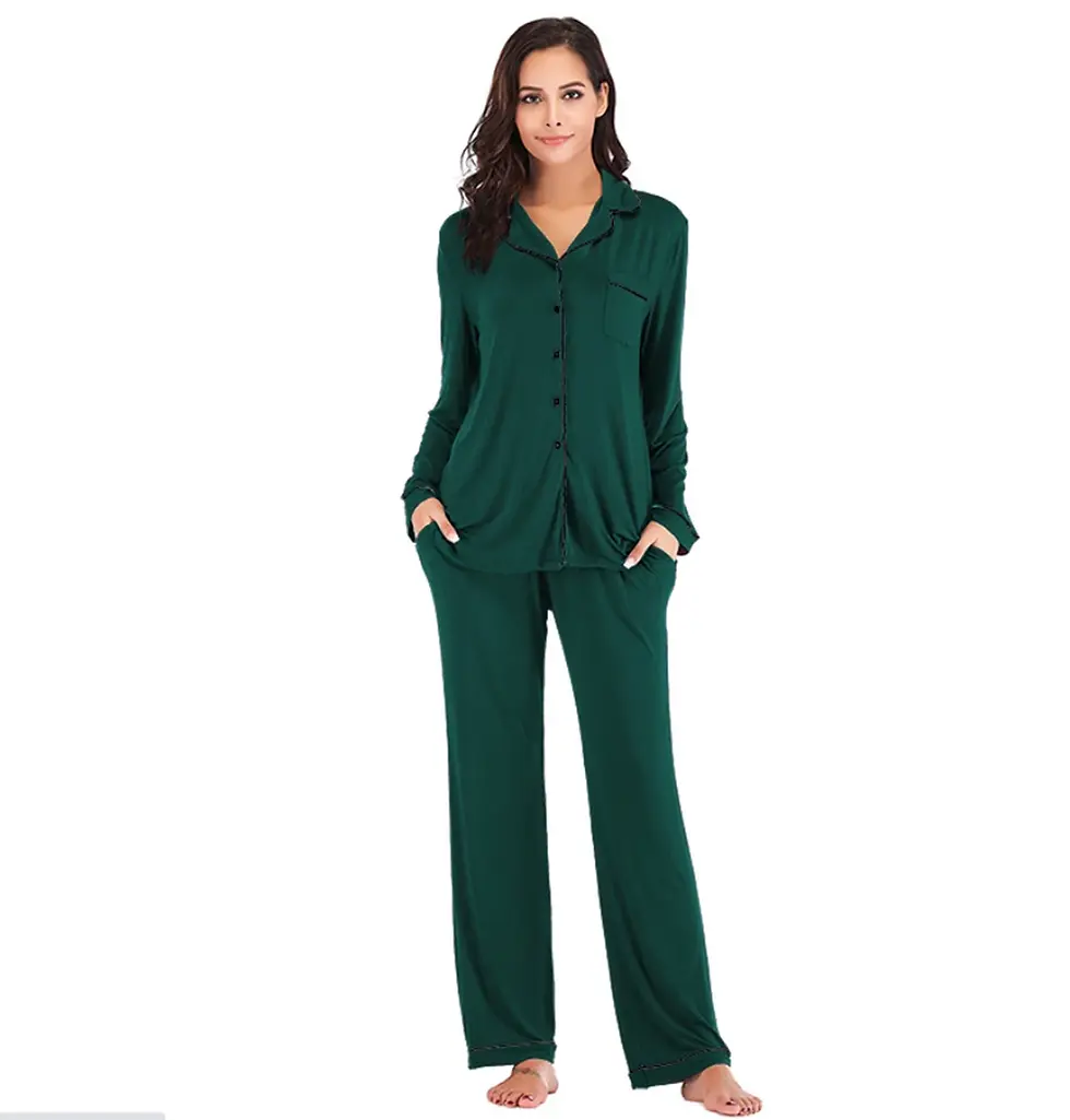 Thumbnail: New Design Custom Bamboo Fiber Sleepwear Solid Cozy Women Bamboo Pajamas Set