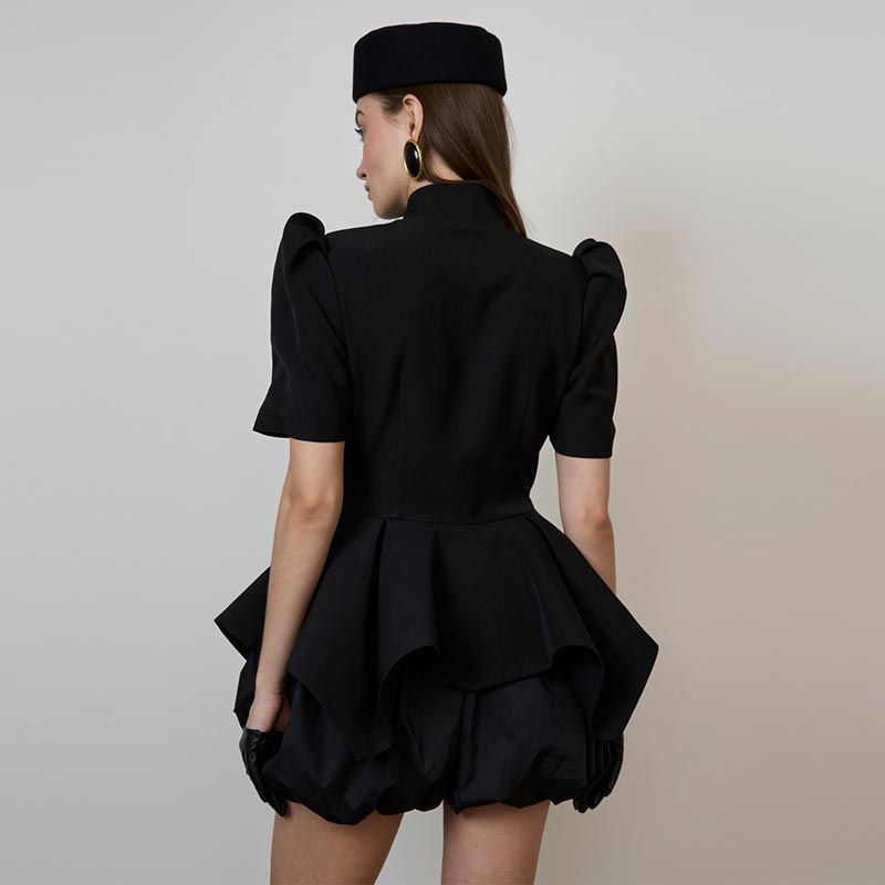 Thumbnail: 2026 Spring Summer Elegant Women's Puff Sleeve Top - Solid Color Hollow Out Cinc