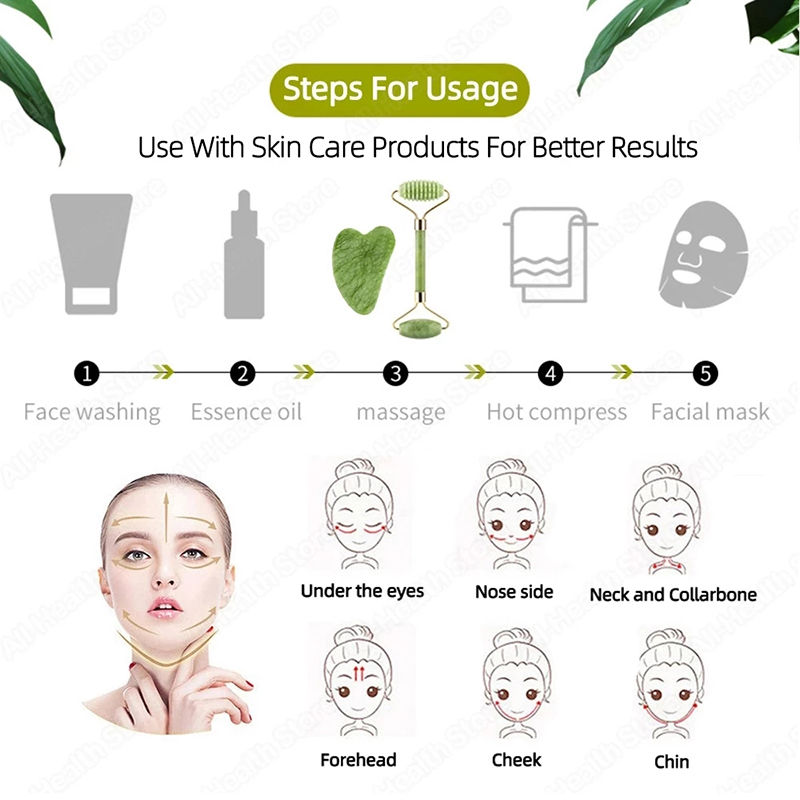 Thumbnail: Gua Sha Face Massager Roller Jade Store Scraper Roller Massage for Facial Gouach