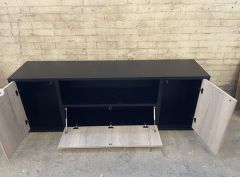 TV Unit in Black Sprayed Satin Paint with Timber Effect Melamine doors