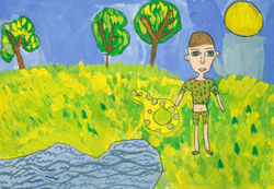 Андронова Диана, 7лет, Папа купается, 2016, бумага,гуашь, фломастеры, 29,5х42, Мордовия, Саранск, МБ