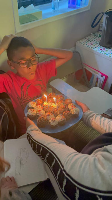 A student is celebrating his birthday