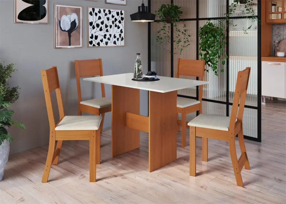 Conjunto Indekes Mesa 4 Cadeiras Karla Freijo/Off Linho