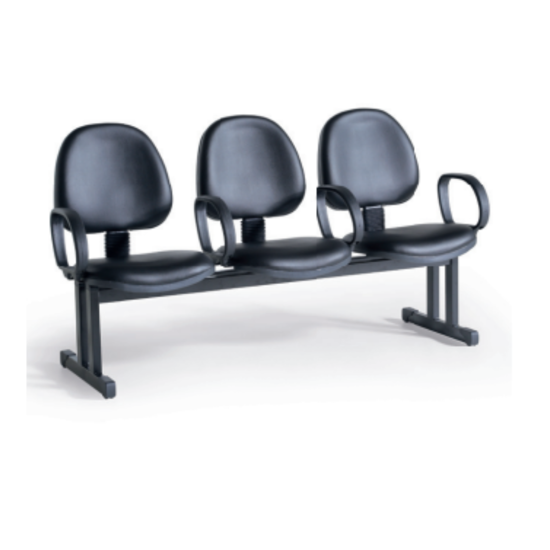 Longarina 3 Lugares Martiflex Starky Licity Tecido Preto