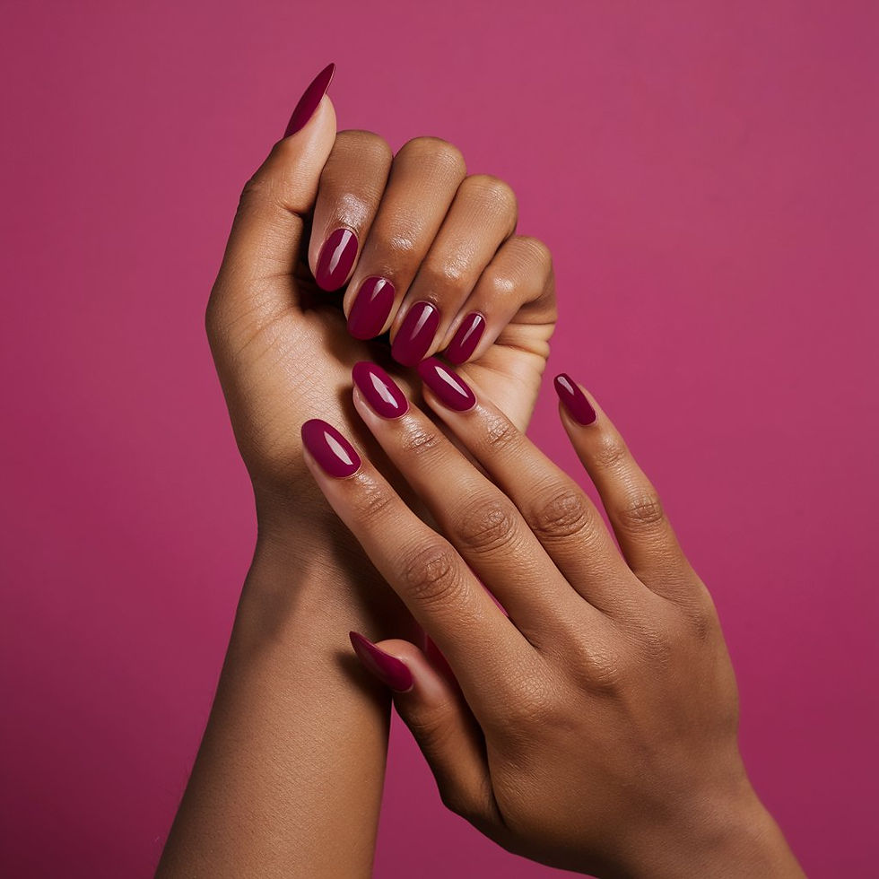 warm red burgundy nail polish on dark skin