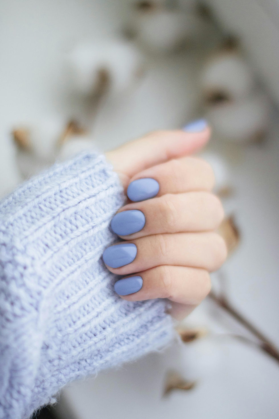 earthy soft blue oval shaped nails