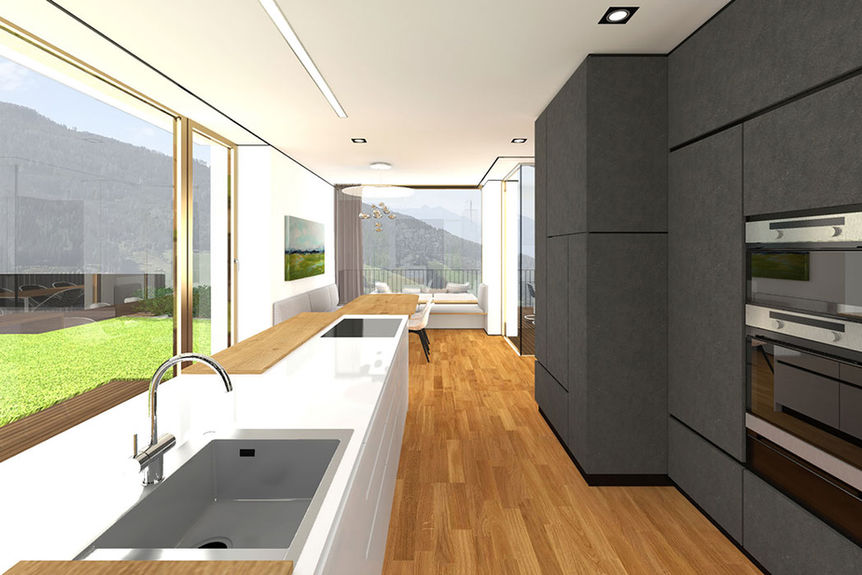 Haus in Wattenberg, Große Fenster und Sichtachse in der Küche