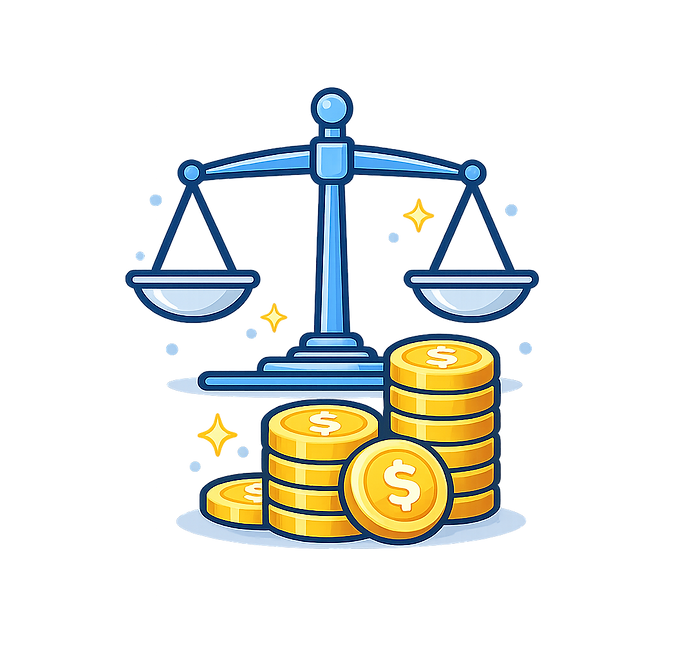 Balanced scale on gold coins.png