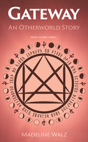 A circle with lines inside forming a shape resembling a crown. The circle is surrounded in a ring of angular glyphs and a ring of shapes resembling the phases of the moon, eyes, and fencing blade hilts