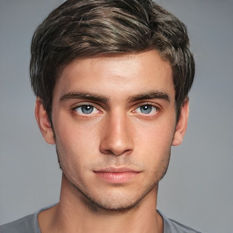 A young Caucasian man. Brown hair, blue-gray eyes.