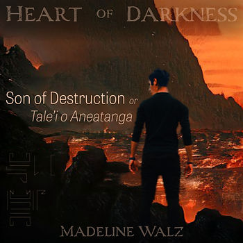 A dark-haired man in dark clothes, standing in front of a rocky, fiery landscape.