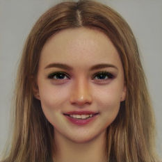 A young girl, Caucasian, long, dark blonde hair, dark gray eyes.