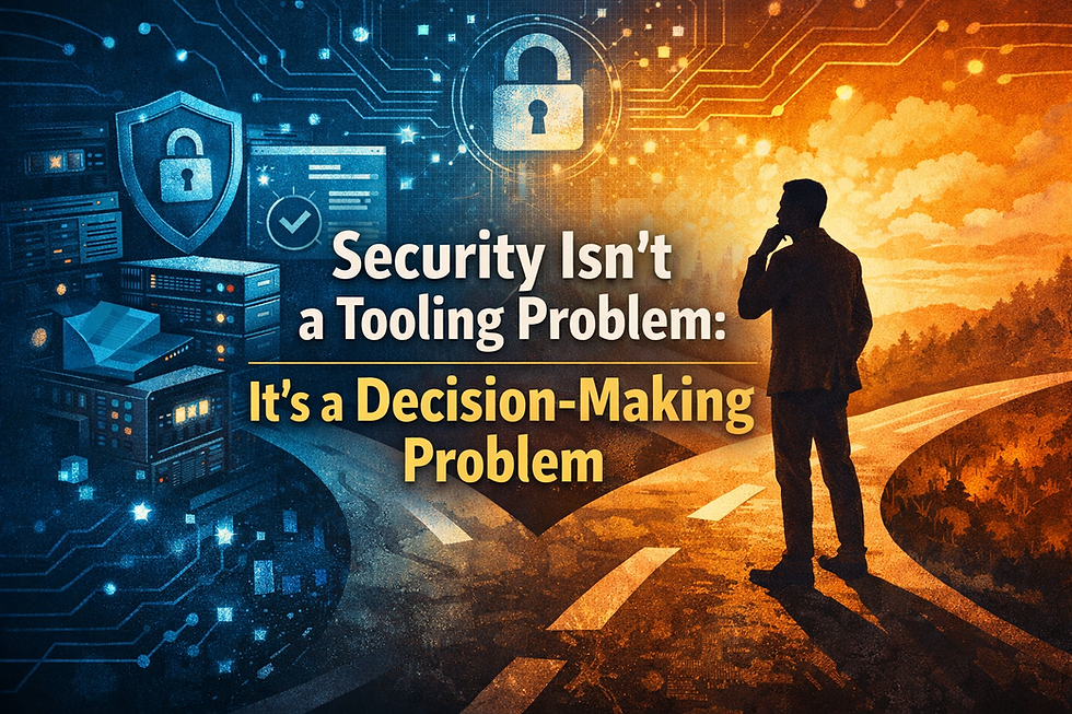 Illustration representing cybersecurity decision-making, showing leadership choices shaping secure systems rather than reliance on tools alone.