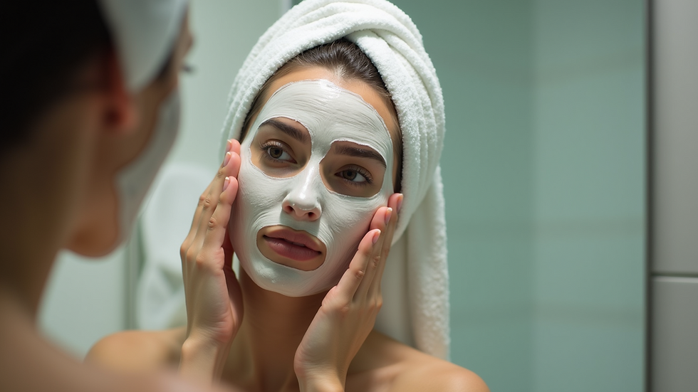 High angle view of a person applying hair mask in a bathroom
