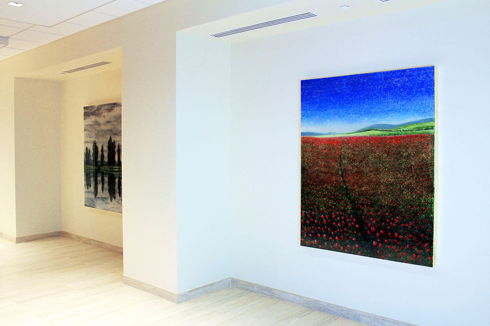 Evidence-based design (EBD) through abstract and natural art themes. Enhancing clinical spaces and healing environments in multi-level medical facilities to improve patient and staff well-being.