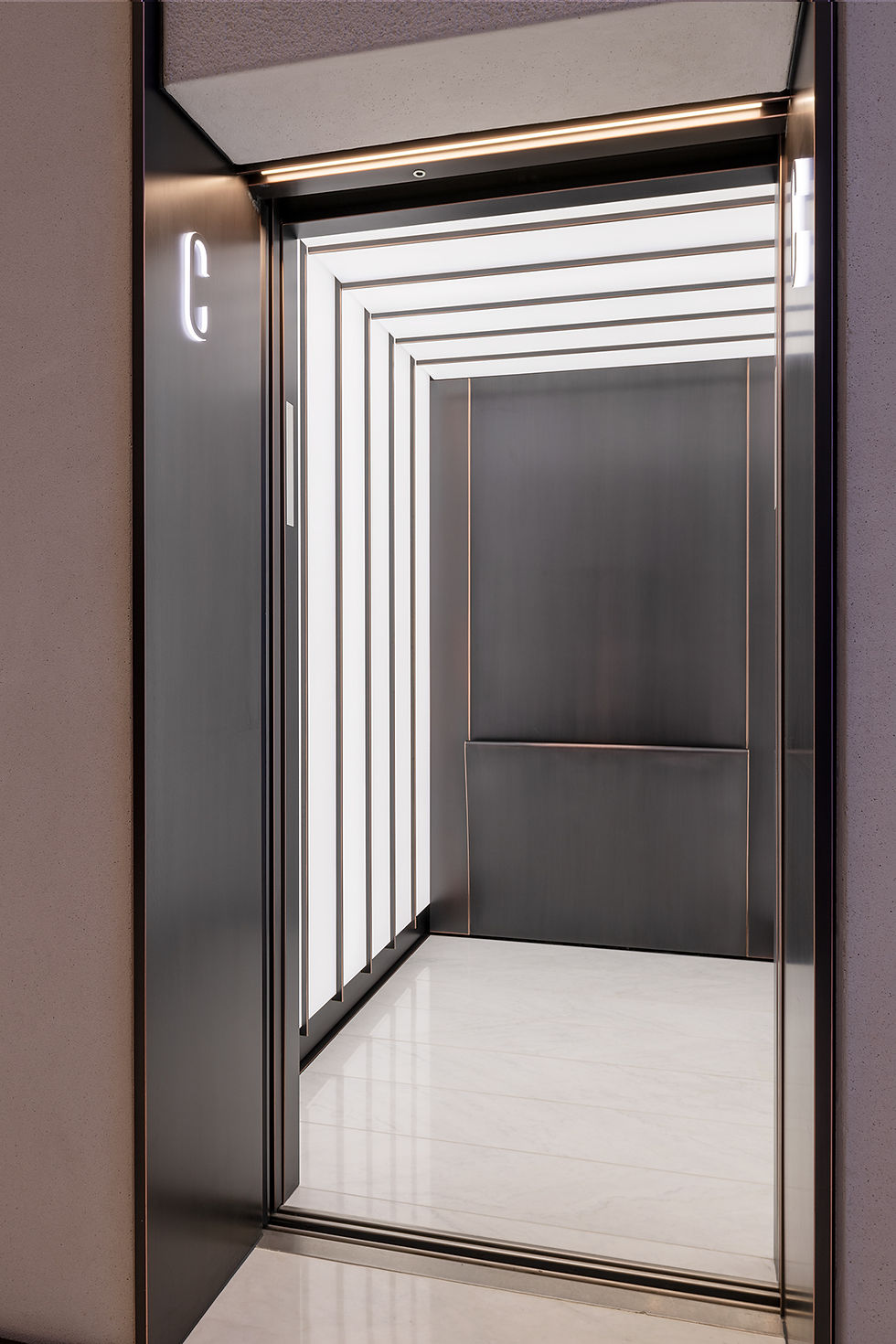 Applelec LED Light Sheet illuminated wall in lift