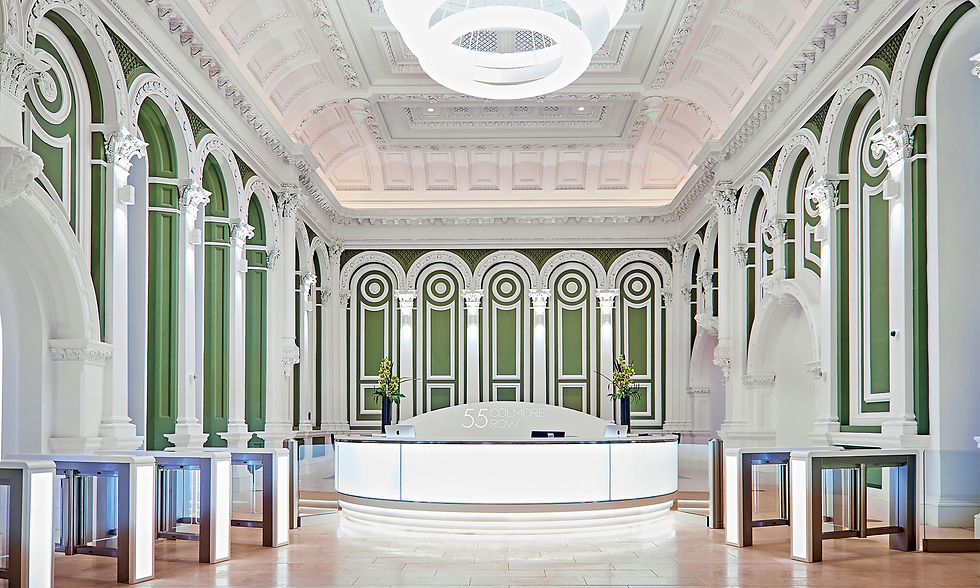 Colmore Row Applelec LED Light Sheet illuminated curved reception desk