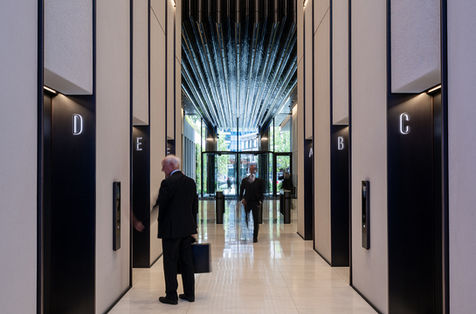 Lift interior illuminated with Applelec LED Light Sheet at London Wall Place