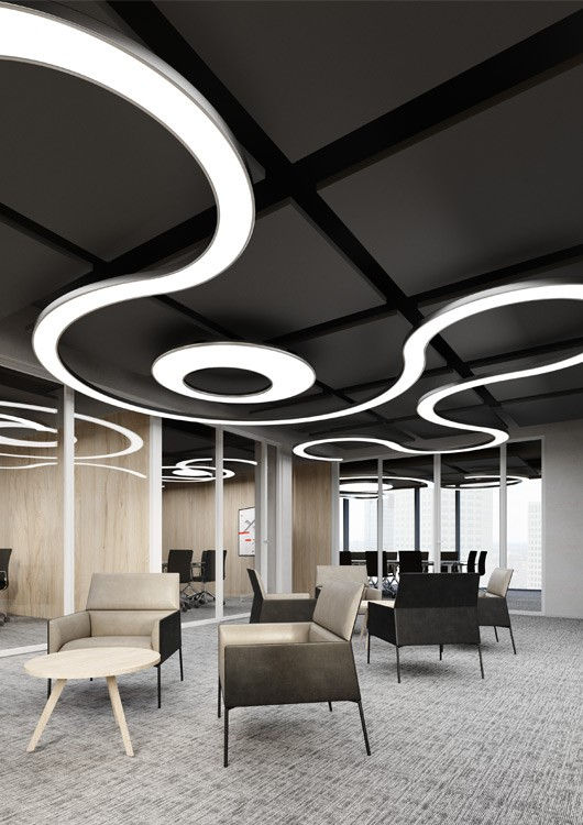 GENLED Acolyte exclusively available through Applelec Projects | suspended scroll pendant lighting system for feature architectural ceiling installations