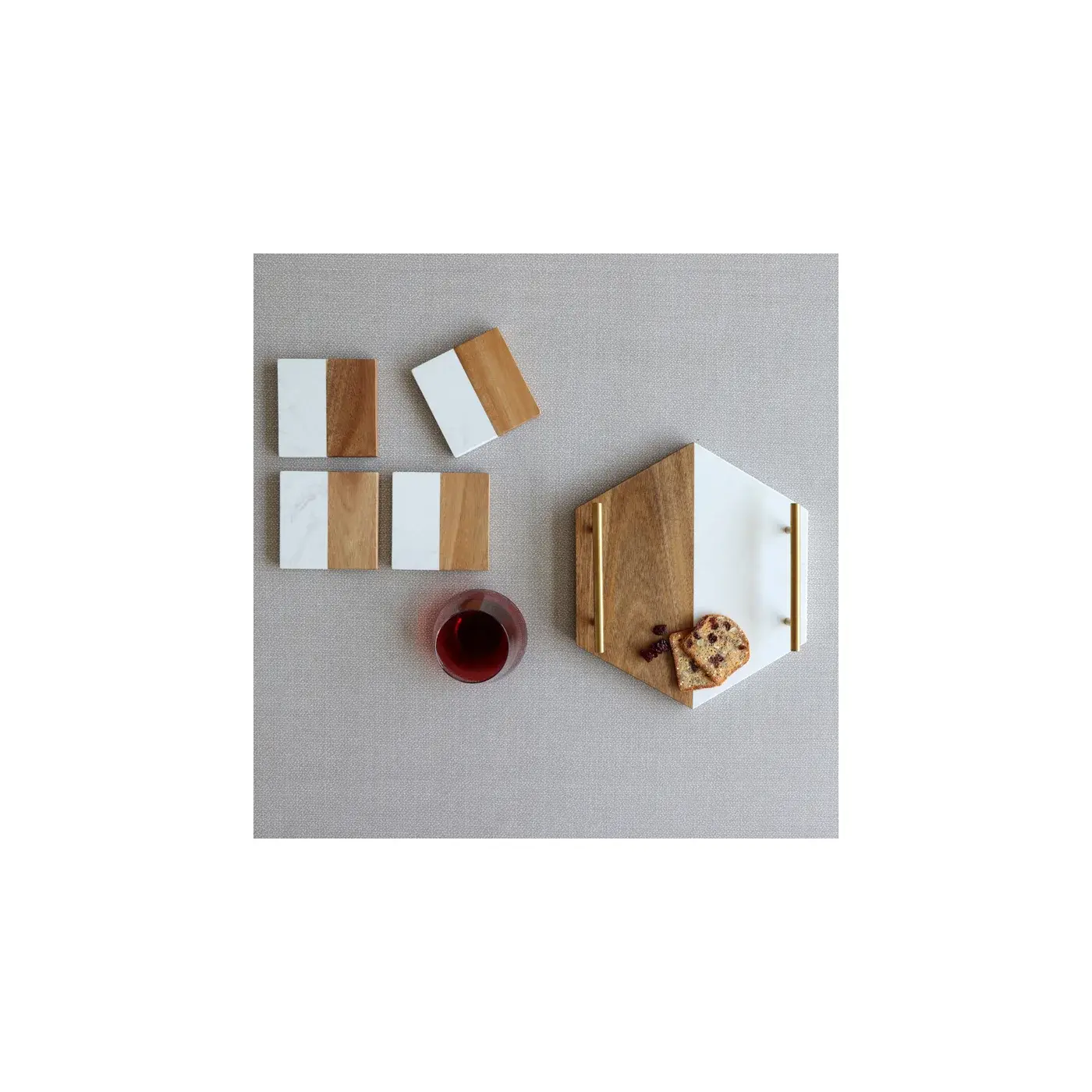 Cassie Marble Acacia Hexagon Serving Tray Natural