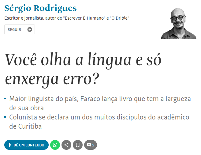 "Você olha a língua e só enxerga erro?", por Sérgio Rodrigues