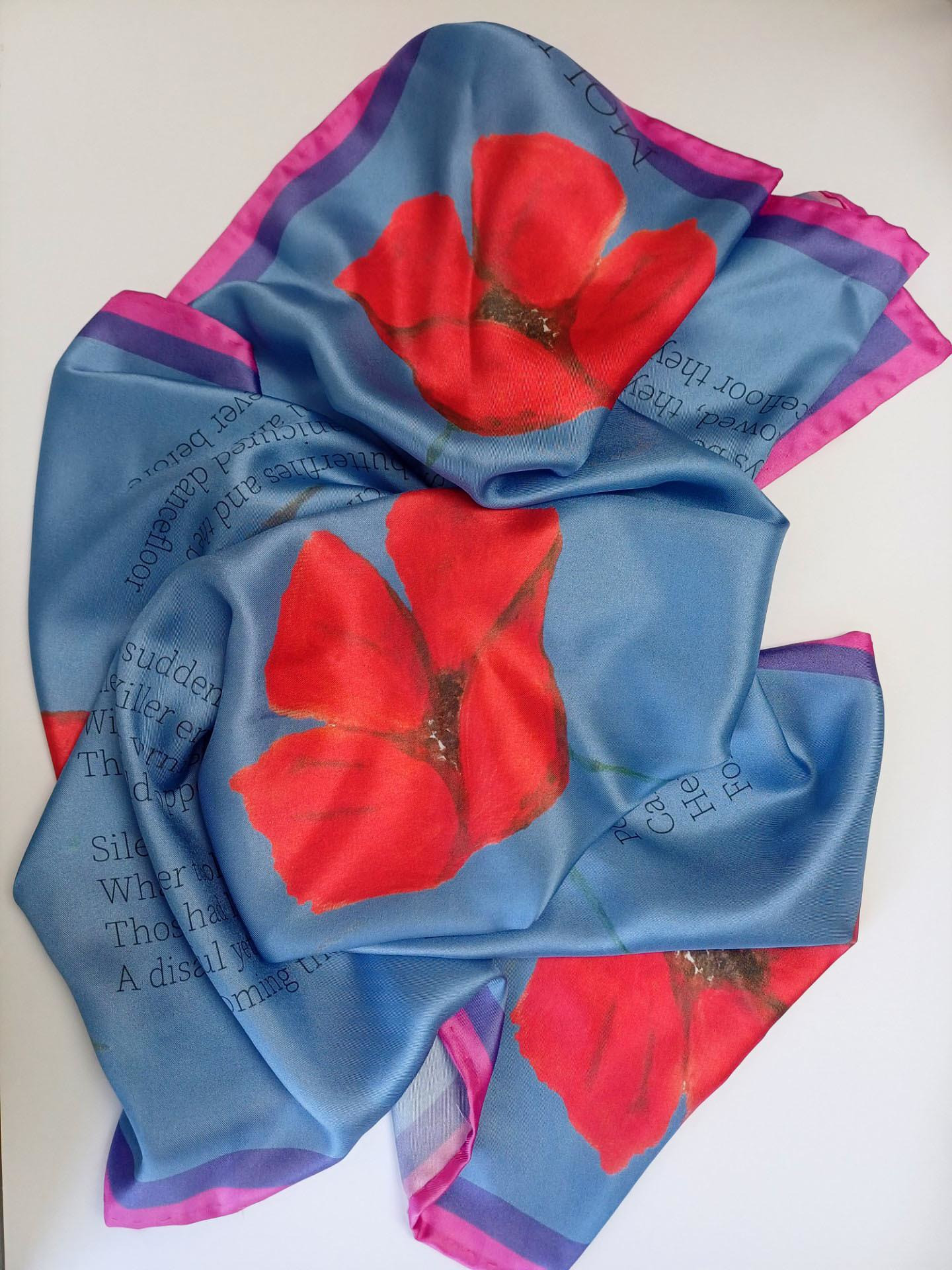 The Alicia Collection 'The Poppy' 100% Pure Silk Twill Scarf