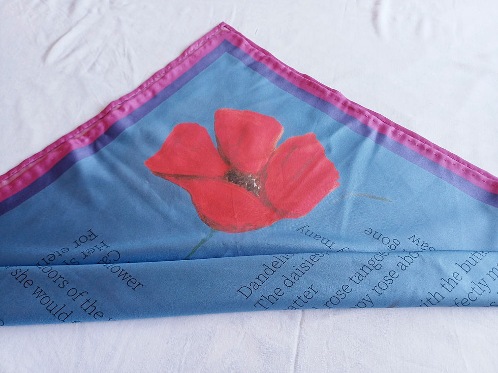 Folding The Poppy silk twill scarf towards the point