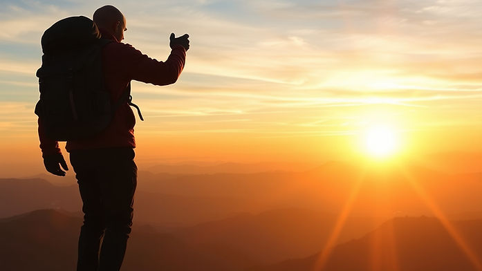 banner with climber and sunrise