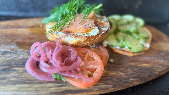 OPEN FACED SMOKED SALMON BAGEL SANDWICH
